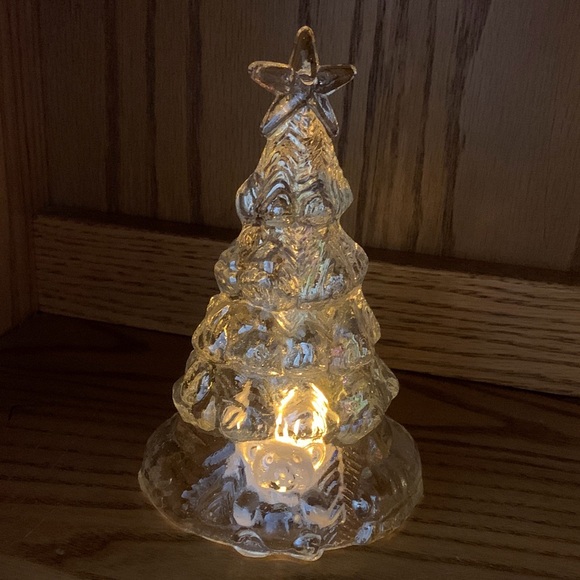 Vintage Other - Carnival Iridescent Clear Glass Hollow Christmas Tree with Teddy Bear & Star